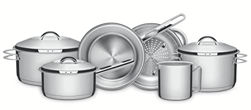 Jogo de Panelas Tramontina Solar em Aço Inox com Fundo Triplo e Tampas de Inox 6 Peças
