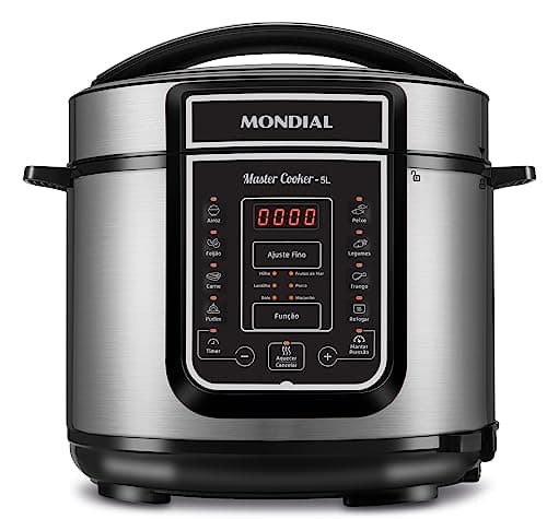 MONDIAL Panela de Pressão Elétrica Digital 5L, Preto/Inox, 900W, 110V - PE-38