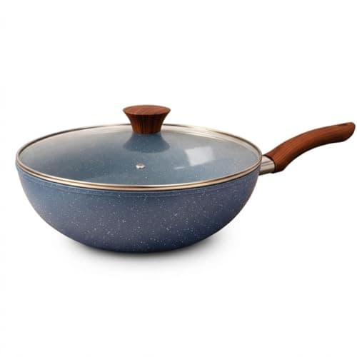 Frigideira Wok Verona Com Indução e Revestimento Cerâmico e Tampa de Vidro Funda Antiaderente Com Tampa 28 cm 4.3 Litros Alumínio 2.3 mm Cabo Baquelite Antitérmico Premium