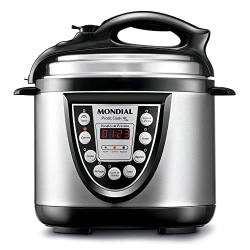 Panela de Pressão Elétrica Mondial, Pratic Cook 4L Premium, 220V, Preto/Prata, 800W - PE-09
